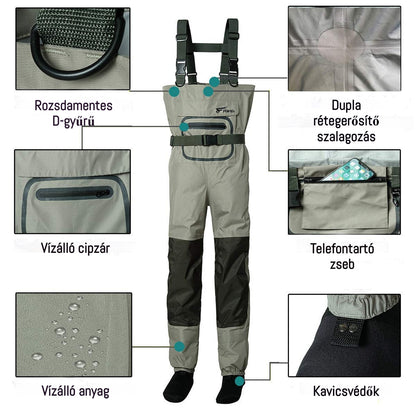 3 rétegű vízálló H-hátú neoprén harisnya láb horgászat Wader